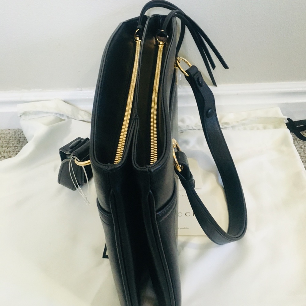 New Authentic Gucci Large GG Leather Top Handle Bag Black Gold - Picture 7 of 15
